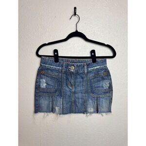 Vintage Bebe Denim Mini Skirt Distressed Y2K McBling Micro Skirt Size 27